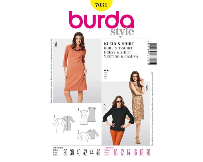 Schnittmuster KLEID und SHIRT, burda style 7031