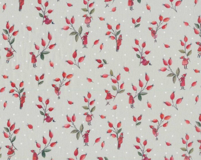 Baumwollstoff HAGEBUTTENTANZ, Silke Leffler, Acufactum