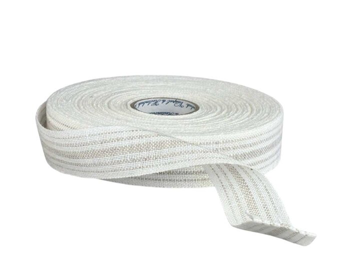 Leinenband LANDHAUS, Streifen, weiß-beige, 27 mm, Vaupel & Heilenbeck