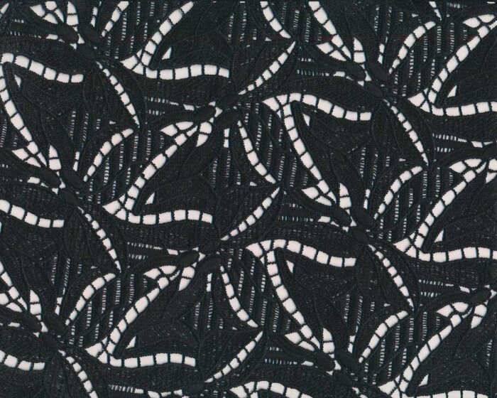 Italienischer Spitzenstoff MAWI, Blattdesign, schwarz