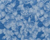 Italienischer Jacquardstoff AZZURRA, Magnolien und Pfingstrosen, ultramarinblau-hellgrau