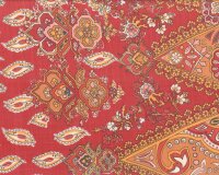 Feiner Italienischer Wollstoff mit Seide ARABESCO, Ornamente, rot-orange