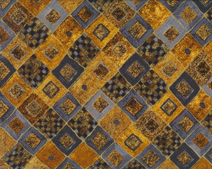 Metallic-Patchworkstoff GUSTAV KLIMT, Der Lebensbaum, Quadrate, grau