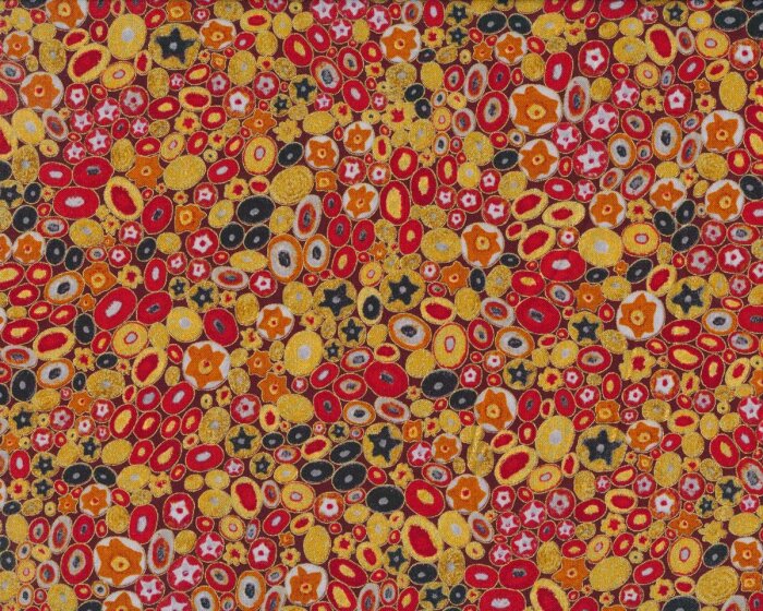 Metallic-Patchworkstoff GUSTAV KLIMT, Der Kuss, Ovale, rot