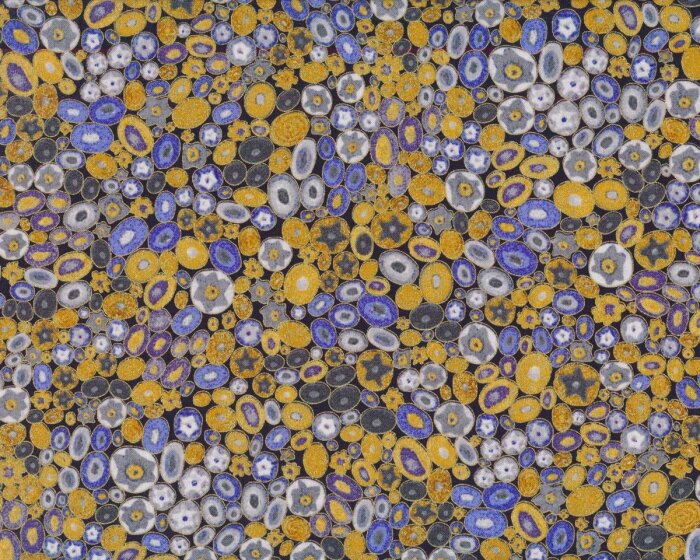 Metallic-Patchworkstoff GUSTAV KLIMT, Der Kuss, Ovale, blau