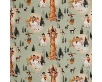 Baumwollstoff FAIRY TALE, Rapunzel-Motiv, grüngrau, Swafing