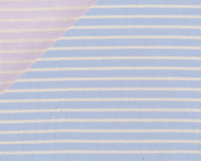 90 cm Reststück Bio-Doubleface-Jersey WENDE-RINGEL, Streifen, hellblau-creme-helles lavendel