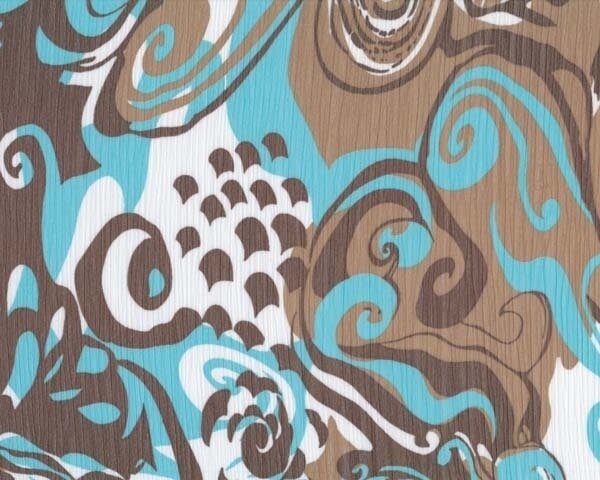 60 cm Reststück Leichter Chiffon-Crash "Swirl" mit Phantasie-Druck, türkis-braun