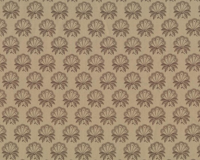 50 cm Reststück Patchworkstoff LE MARAIS, Fächer-Blumen, natur-schlammbraun, Moda Fabrics