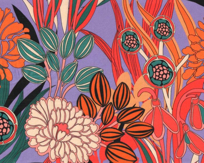 50 cm Reststück Viskosejersey LIYANA, Comic-Blumen, Hilco