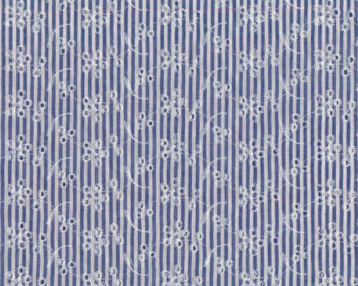 Baumwollstoff LUNA mit Lochstickerei, Streifen, blau, Swafing