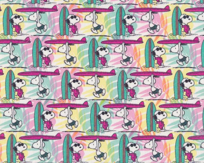 Baumwollstoff SNOOPY ALOHA, Surfboard, fuchsia