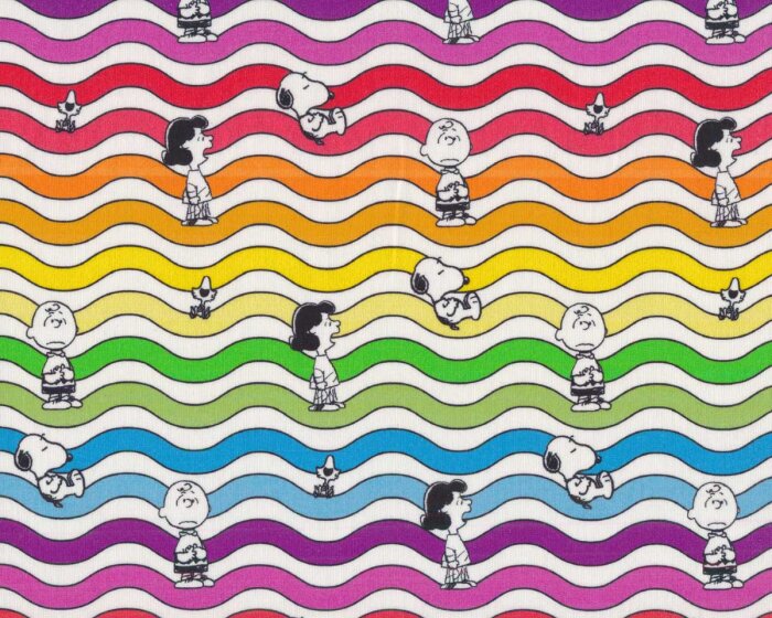 Baumwollstoff SNOOPY DISTORSION, Wellen, blau-rot