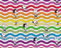 Baumwollstoff SNOOPY DISTORSION, Wellen, blau-rot