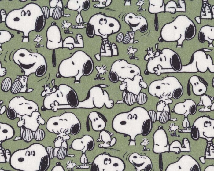 Baumwollstoff SNOOPY SMILE, lächelnd, schilfgrün