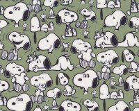 Baumwollstoff SNOOPY SMILE, lächelnd, schilfgrün