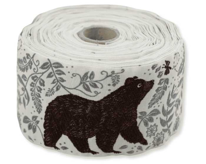 Jacquardband BRAUNBÄR, 60 mm breit, wollweiß, Kafka
