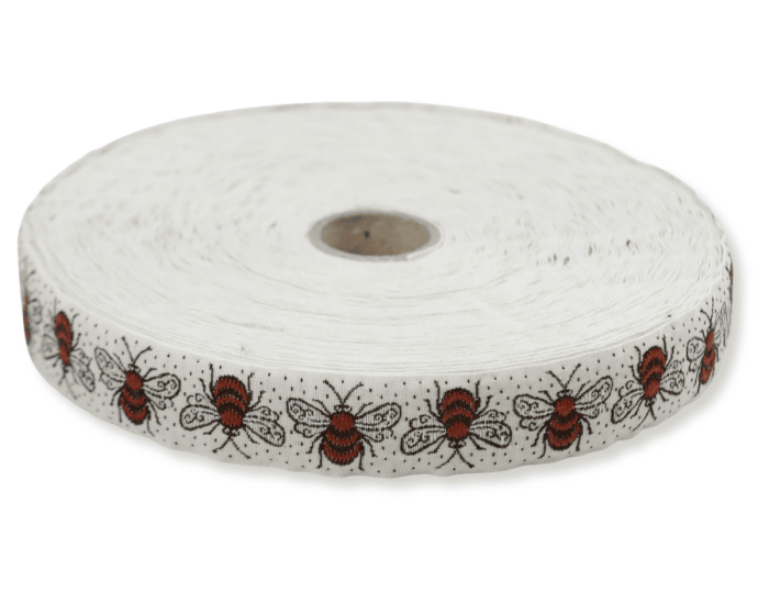 Jacquardband HUMMEL, Biene, 20 mm breit, wollweiß, Kafka
