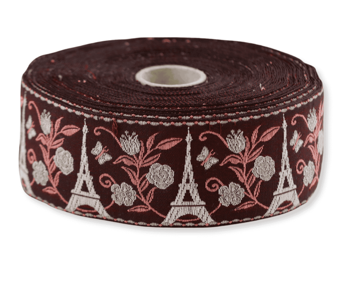 Jacquardband EIFFELTURM, 40 mm breit, weinrot, Kafka