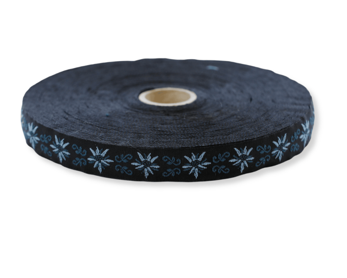 Jacquardband EDELWEIß, Blume, 15 mm breit, dunkelblau, Kafka