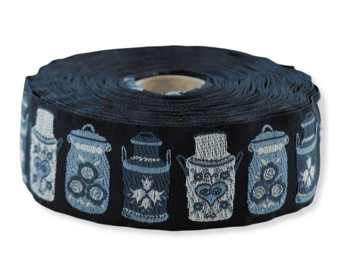 Jacquardband MILCHKANNE, 32 mm breit, dunkelblau, Kafka