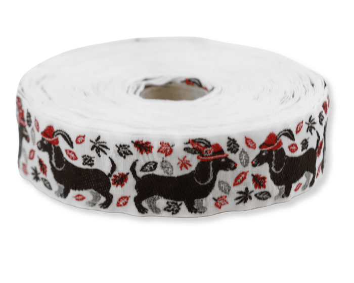 Jacquardband DACKEL, 25 mm breit, rot, Kafka