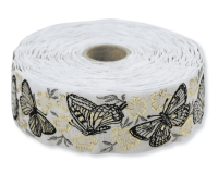 Jacquardband SCHMETTERLING, 32 mm breit, weiß-gold,...
