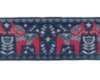 Jacquardband DALARNA PFERD, 60 mm breit, dunkelblau, Kafka