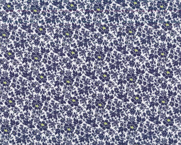 Italienischer Baumwollstoff FLORINA, Blütenmuster, blau