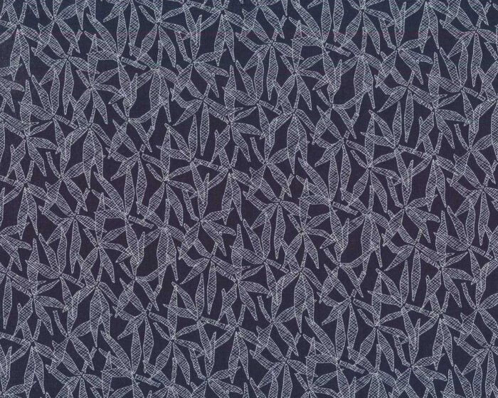 Italienischer Baumwollstoff ARBORA, Blattmuster, dunkelblau