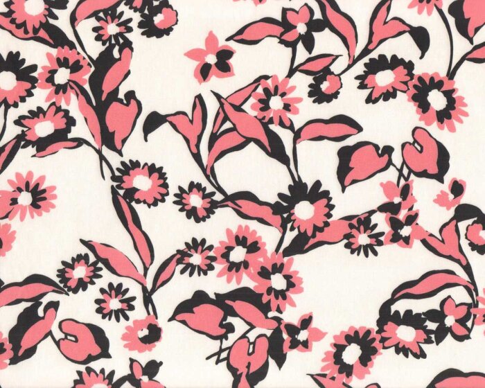 Italienischer Baumwollstoff FLORA, stilisierte Blüten, lachsrot