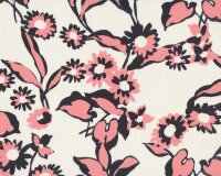 Italienischer Baumwollstoff FLORA, stilisierte Blüten, lachsrot