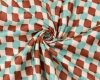 Italienischer Viskosesatin MIRELA, Retro-Print, braun-türkis