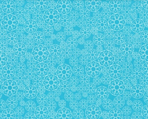 30 cm Reststück Patchworkstoff "Happier" mit Blütenornament-Kreisen, türkisblau