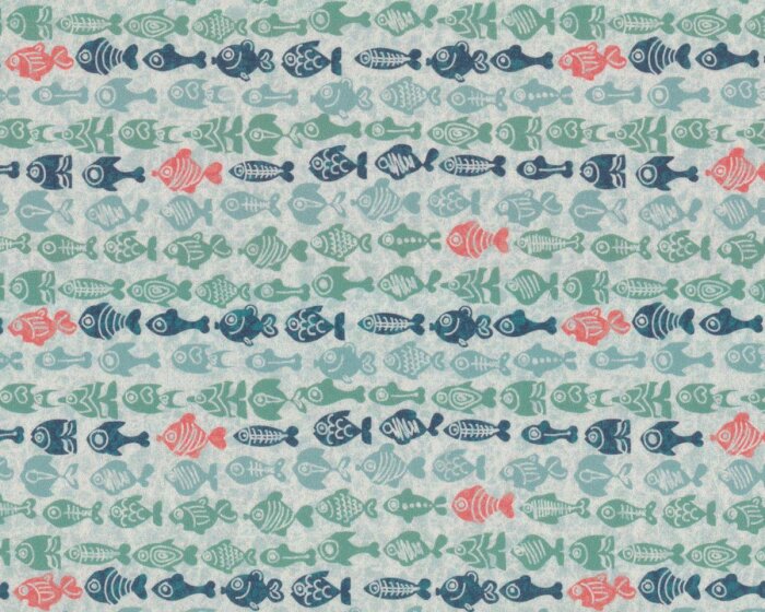 20 cm Reststück Baumwollstoff, Popeline LITTLE FISHIES, Fischlein, mintgrün