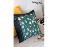 35 cm Reststück Baumwollstoff GOOD VIBES, Mohnblumen, dunkelblau, ring a roses