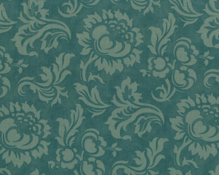 50 cm Reststück Patchworkstoff MILLE COULEURS, große Schablonen-Blüten, petrolgrün, Moda Fabrics