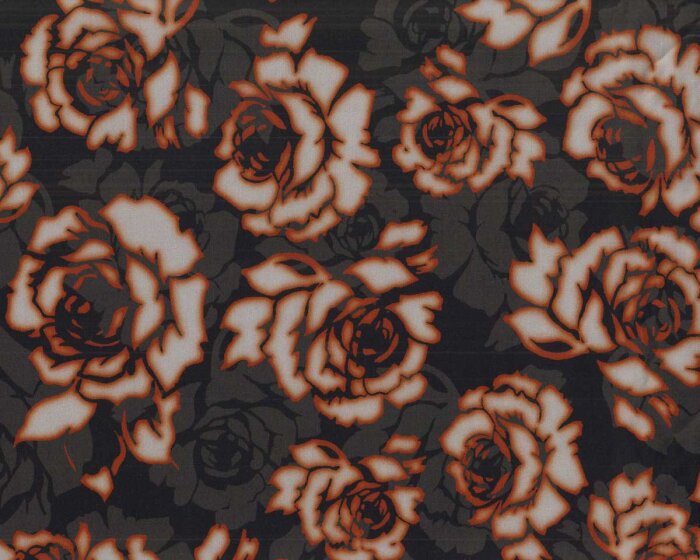 Italienischer Viskosestoff NOIR, Rosen-Blüten, braun