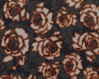 Italienischer Viskosestoff NOIR, Rosen-Blüten, braun