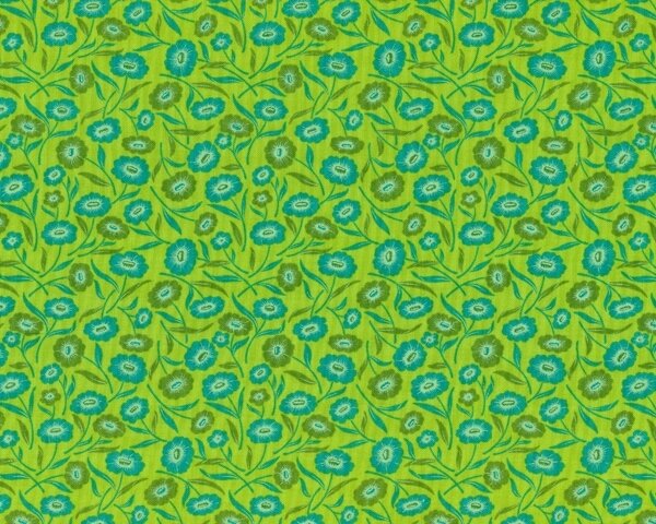 50 cm Reststück Patchworkstoff FOLKLORE, kleine Wiesenblumen, hellgrün-türkisgrün, Moda Fabrics
