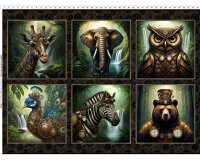 78-cm-Panel Patchworkstoff STEAMPUNK MENAGERIE, Tiermotive, In The Beginning