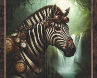 78-cm-Panel Patchworkstoff STEAMPUNK MENAGERIE, Tiermotive, In The Beginning