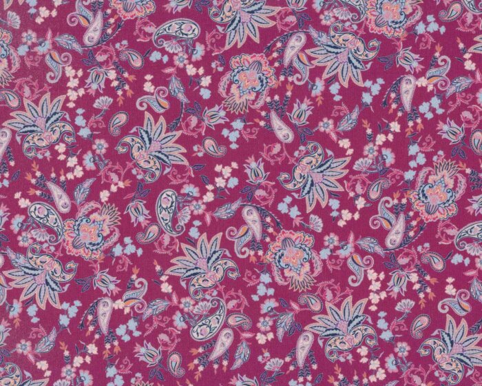 25 cm Reststück Westfalenstoffe BALI, Blumen, dunkles fuchsia