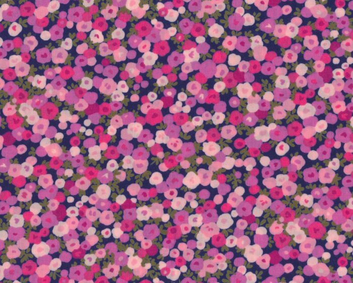 25 cm Reststück Batist REGENT STREET LAWNS, Tupfenblüten, rosa-dunkelblau, Moda Fabrics