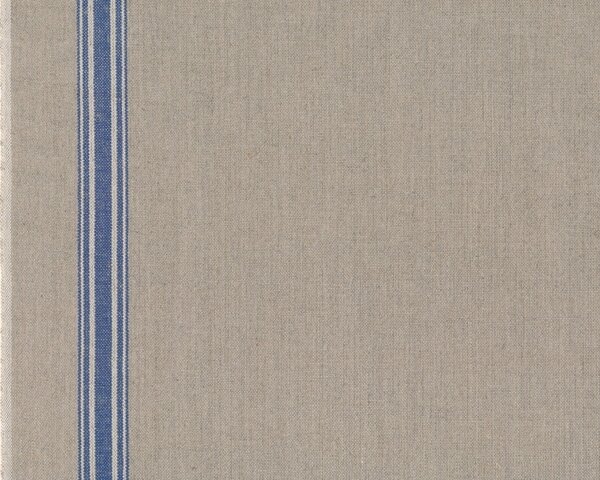 70 cm Reststück Leinenstoff MANGELTUCH, blaue Kante, natur