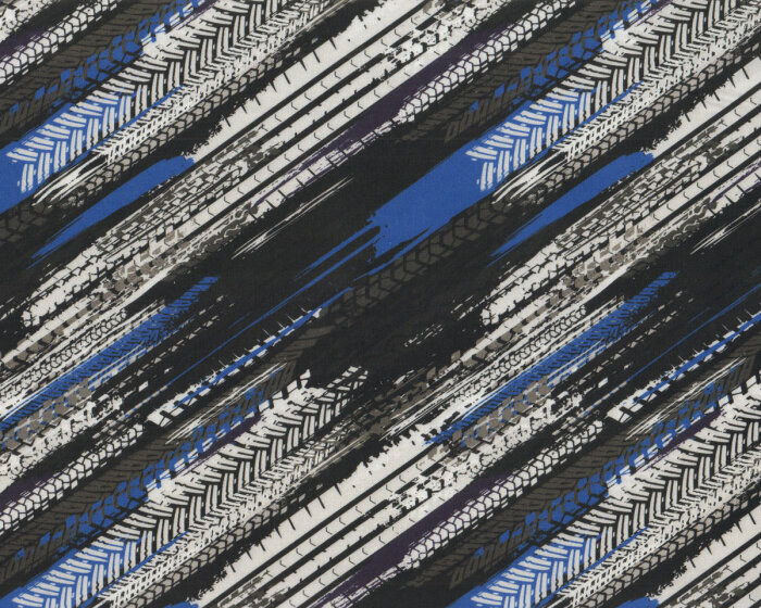 20 cm Reststück Patchworkstoff ON THE ROAD, Reifenspuren, blau, Robert Kaufman
