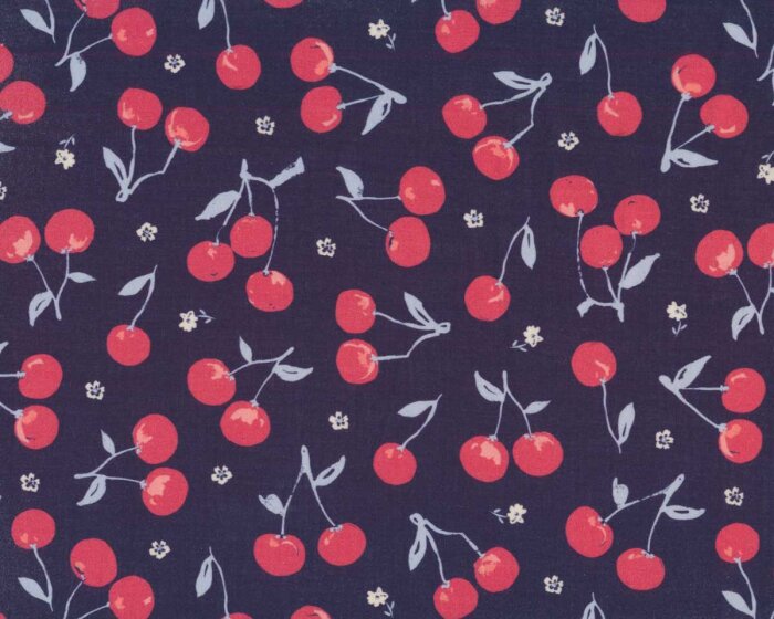 Batist Organic Cotton JUBILANT, Kirschen, blau-rot, Cloud9