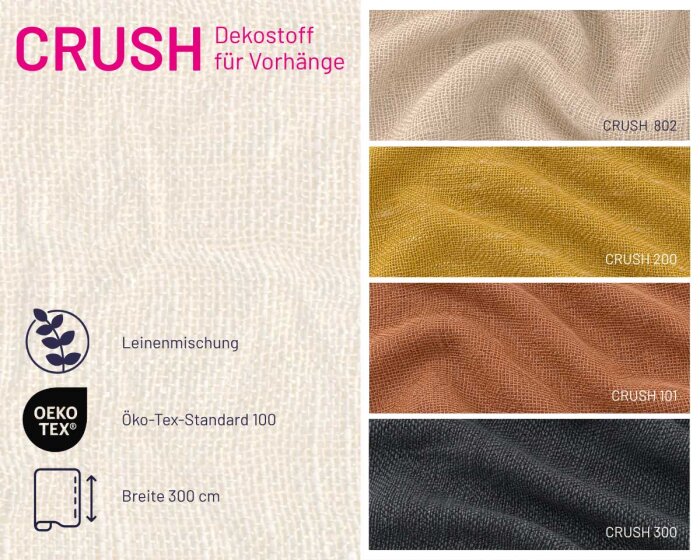 Dekostoff CRUSH aus Leinen, Überbreite, Saum & Viebahn