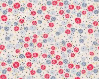 80 cm Reststück Baumwolljersey CHARLESTON, Kreis-Blumen, wollweiß-rot