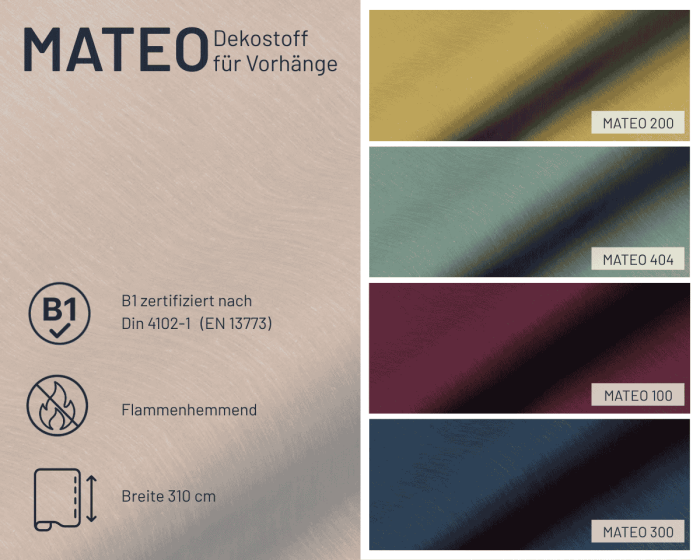 Dekostoff MATEO mit B1-Zertifikat, Überbreite, Saum & Viebahn
